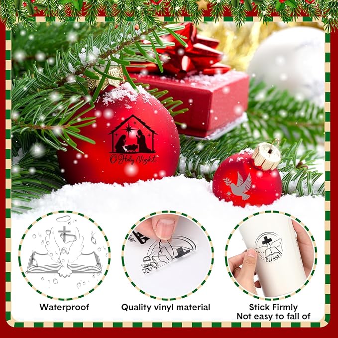 Fainne 100 Pcs Christmas Word Stickers for Crafts Christmas Vinyl Inspirational Stickers Waterproof Xmas Decals for Ornament Ball Wooden Cup Glass Water Bottle Decoration, 50 Style(Jesus)
