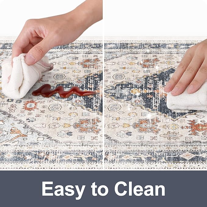 Collive Farmhouse Anti Fatigue Kitchen Mat, Cushioned Kitchen Rug Sets of 2 Waterproof Non Slip Kitchen Floor Mats Ergonomic Comfort Standing Mat for Laundry, Office, Sink, Desk, Blue/Multi