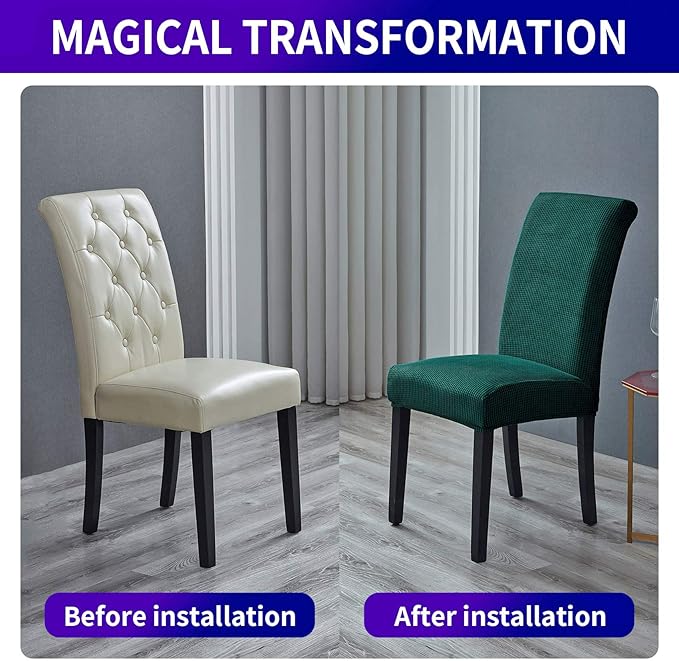 Howhic Chair Covers for Dining Room Set of 4, Stretchy Dining Chair Covers, Textured Jacquard Kitchen Chair Slipcovers, Classy Decor for Home and Banquet (Hunter, 4 Pack)