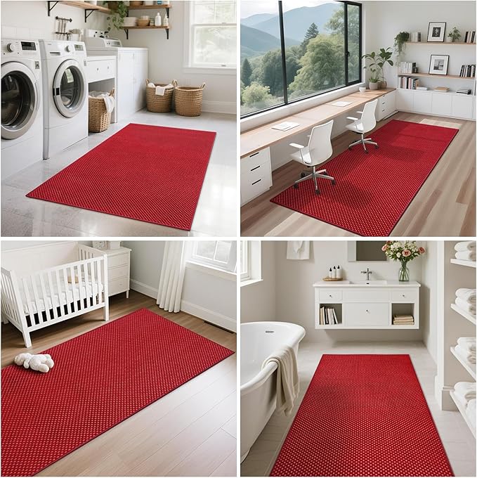 2x6 ft Kitchen Runner Rug Mat Non Slip Boho Woven Hallway Runner Washable, Soft Long Entryway Laundry Hall Floor Runners Rugs Carpet for Indoor Backdoor Bedroom Kitchen Living Room, Red