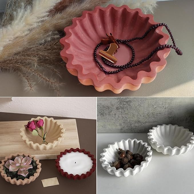 Wehous Unique Bowl Resin Molds, 3D Candle Holder Container Resin Concrete Silicone Molds, Jewelry Holder Trinket Storage Tray Plate Candy Holder Plant Pot Mold for Casting Clay Craft Ornament