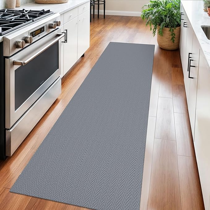 Braided Runner Rug 2x6 Ft Washable Runners for Hallways Kitchen Runner Rug with Rubber Backing Cotton Entryway Runner Indoor, Woven Floor Carpet for Hall Kitchen Bedroom, Light Gray