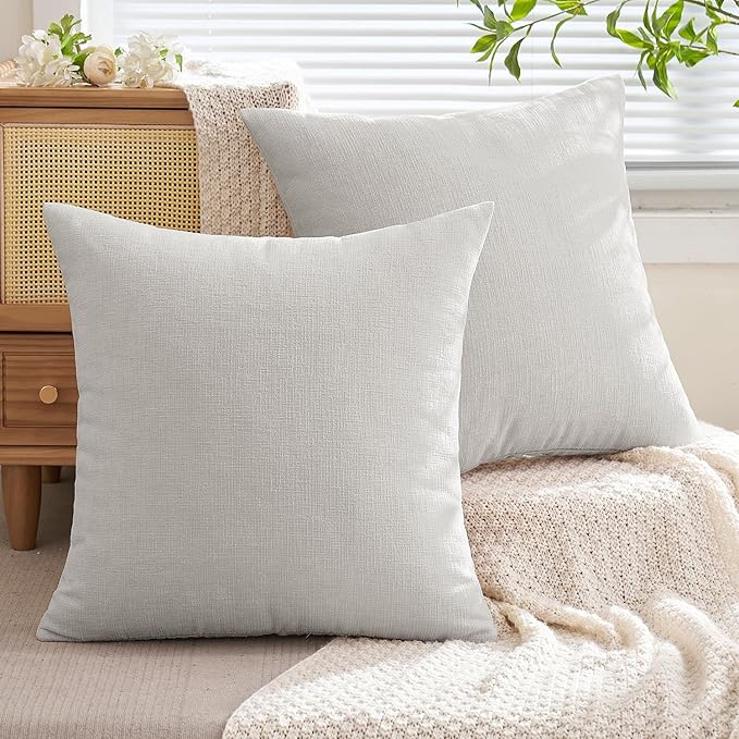 MIULEE Light Grey Couch Pillow Covers 18x18 Inch, Set of 2 Soft Chenille Decorative Square Throw Pillow Covers Farmhouse for Sofa Living Room Bed
