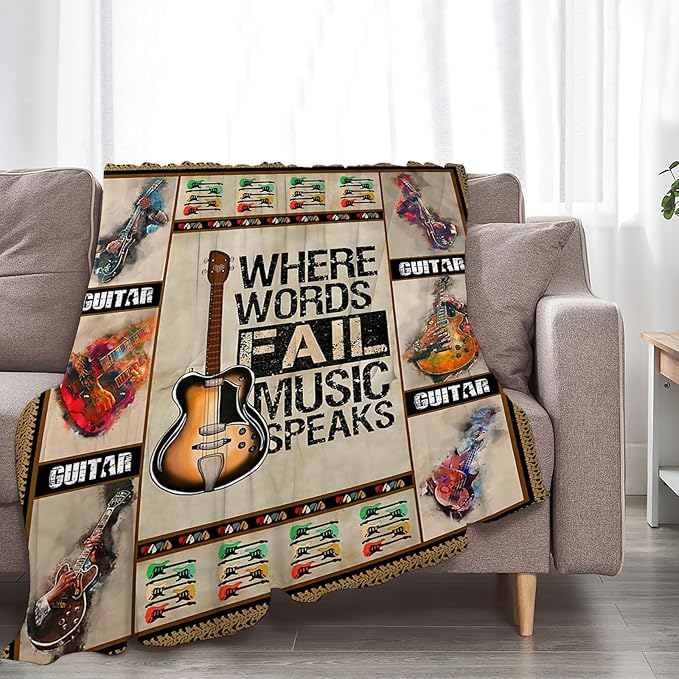 Tijuboni Guitar Music Throw Blanket Guitar Gifts for Girls Boys Women Men Kids Adults Soft Flannel Fleece Blanket for Couch Sofa Bed Home Decor 60"x80"