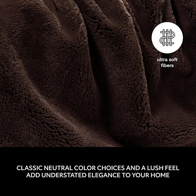 Mon Chateau 60" x 70" Hearthside Faux Fur Throw Blanket, Reversible Soft Blanket for Queen-Size Bed, Couch, or Sofa, Cozy Home Decor and Stylish Living Room Comfort, Winter Cream (Chestnut)
