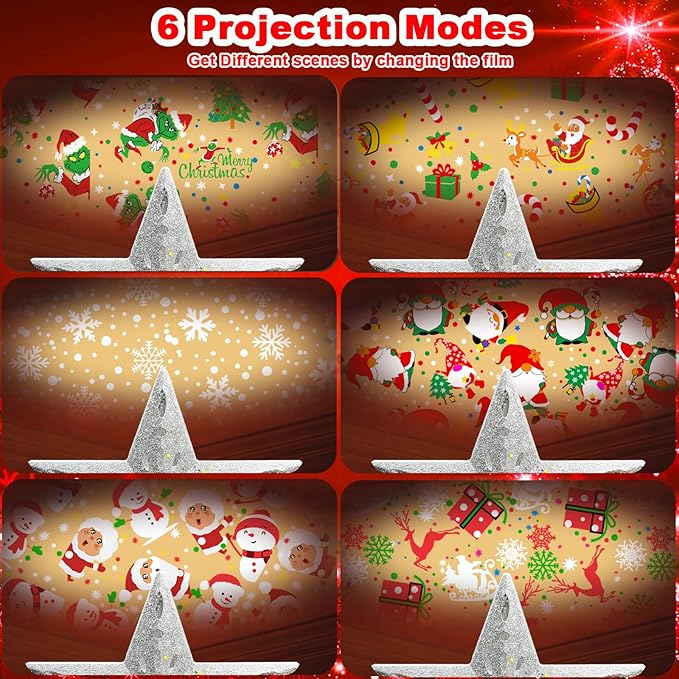 10" Christmas Tree Topper Projector with 6 Projection Modes, Built-in LED Rotating Light, 3D Glitter Dynamic Projector Light Up Xmas Tree Topper Star for Christmas Holiday Party Decorations Gifts