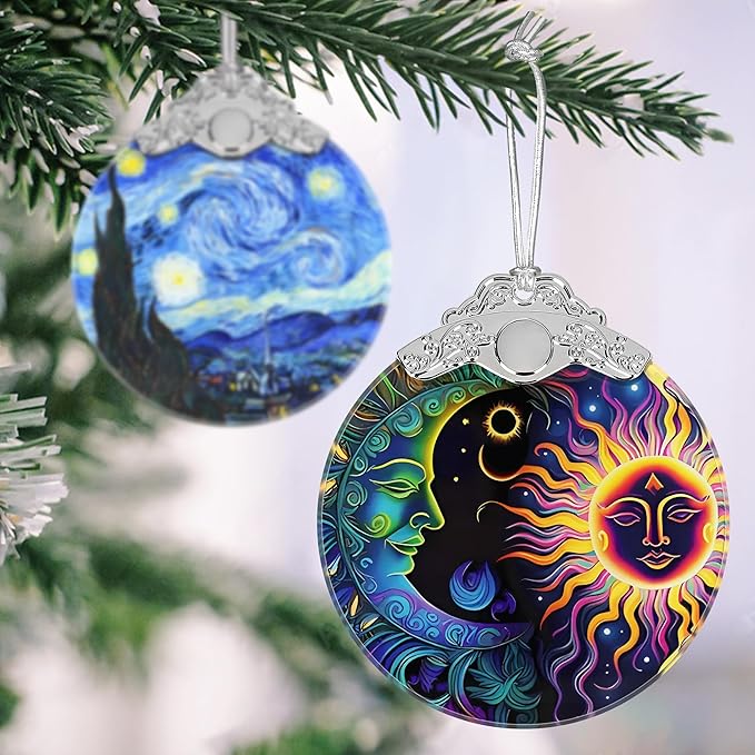 Sun and Moon Stained Glass Hanging Ornament - Christmas Tree Decoration Idea