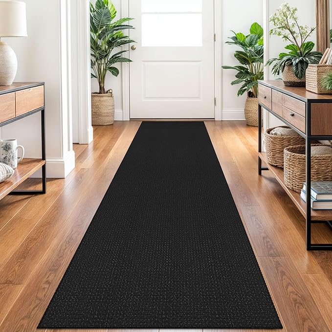 Braided Runner Rug 2x10 Ft Washable Runners for Hallways Non Slip Rubber Backed Kitchen Runners Cotton Long Entryway Runner Indoor, Woven Carpet for Hall Kitchen Entryway, Black/Grey