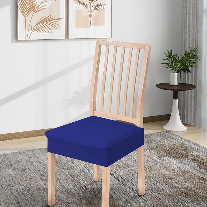 Smiry Stretch Jacquard Seat Covers for Dining Room Chairs Set of 6, Removable Washable Chair Seat Protector Slipcovers, No Rear Covers, Royal Blue