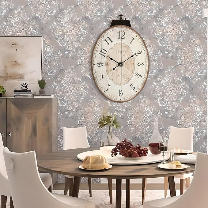 MODE HOME 29 Inch Oval Wall Clock for Living Room Decor, French Vintage Farmhouse Wall Clocks Decorative for Home, Large Wall Clock Battery Operated