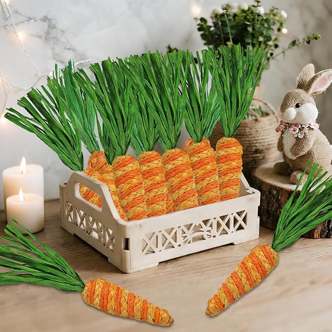 DR.DUDU Easter Decorations 12 Pcs Carrot Ornament, Sisal Jute Fabric Artificial Decor for Spring Crafts, Fireplace, Home, Kitchen Party Supplies