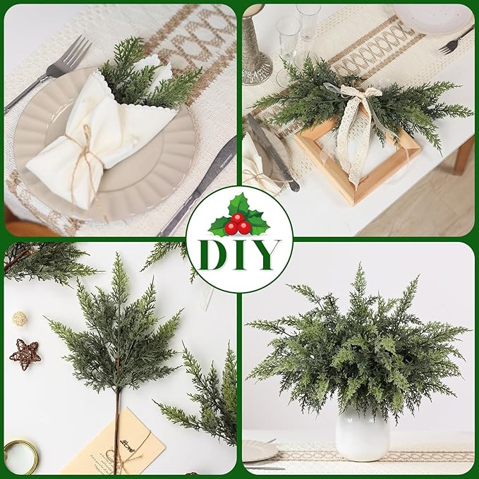 18" Real Touch Cedar Branches -12 Pcs, Artificial Christmas Cedar Branch Realistic Fake Pine Picks Faux Greenery Plants Stem for Vase DIY Crafts Garland Wreath Indoor Outdoor Home Decor
