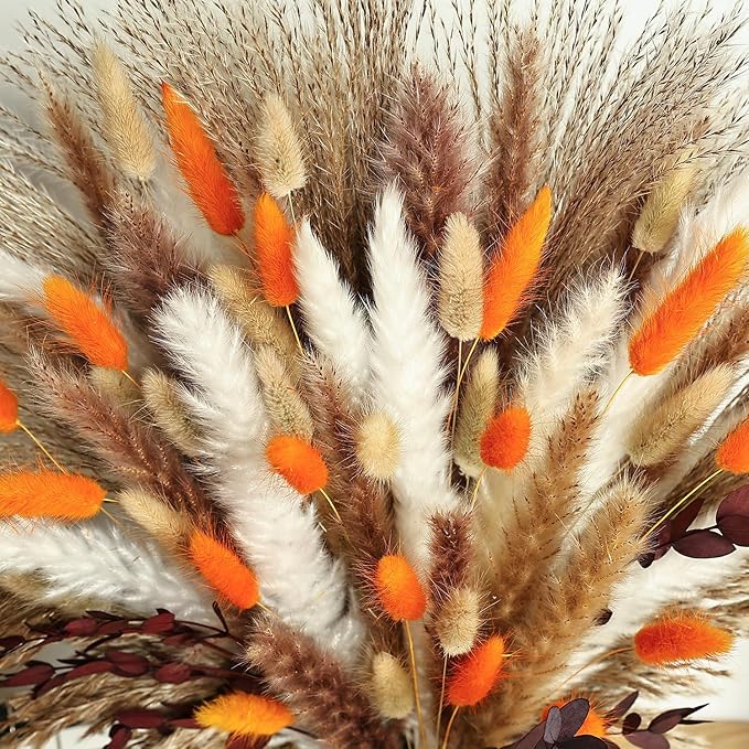 Dried Pampas Grass Bouquet Boho Rustic Wedding and Home Table Wedding Rustic Decor Natural Floral Arrangement 17inch (Burnt Orange)