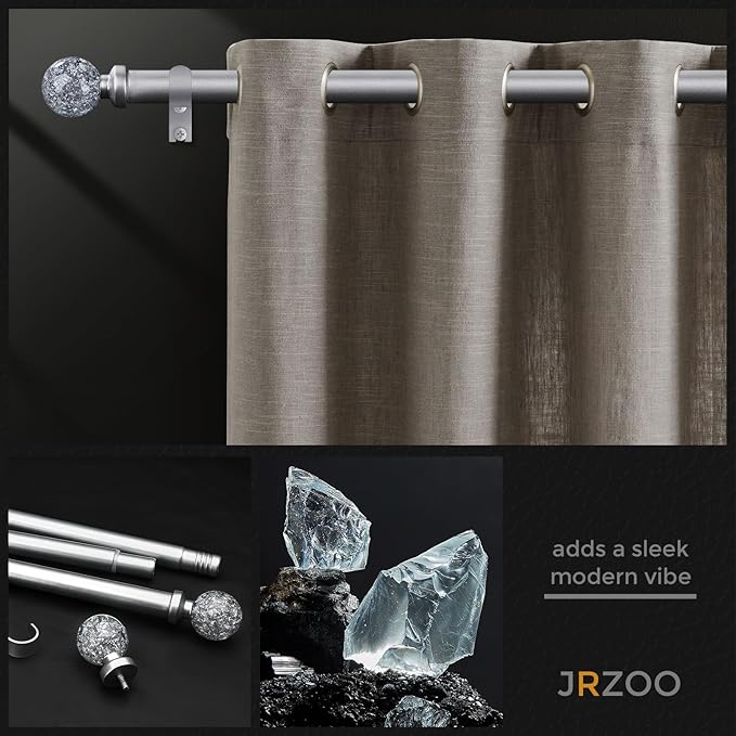 2 Pack Silver Curtain Rods for Windows 28 to 48 Inch, 1'' Heavy Duty Adjustable Drapery Rod with Unique Crystal Ball Finials, Modern Decorative Curtain Rod,Size; 30-60''