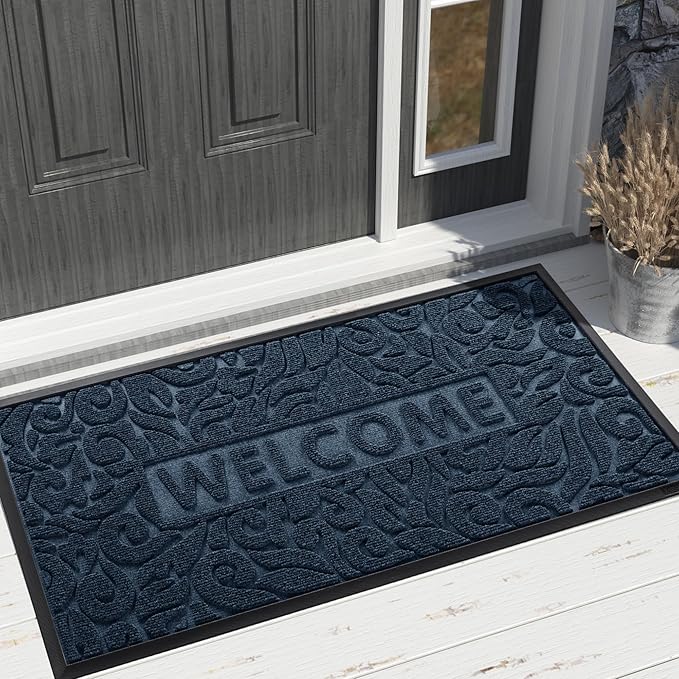 Yimobra Large Welcome Mat 47x24, Waterproof Non-Slip Outdoor Mats for Front Door Outside Entrance, Low-Profile Entryway Mat Indoor for Garage Patio, Blue
