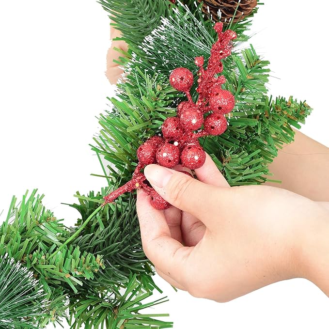 DearHouse 14 Pack Christmas Glitter Berries Stems, 7.8Inch Artificial Christmas Picks for Christmas Tree Ornaments, DIY Xmas Wreath, Crafts, Holiday and Home Decor (Red)