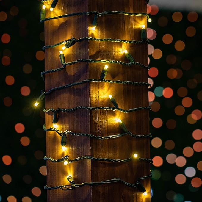 Novelty Lights 25 Feet 50 LED True Twinkle Warm White Outdoor Christmas String, 100% Twinkle 5mm LED Lights on Green Wire, Commercial Grade UL Listed, Connectable End to End