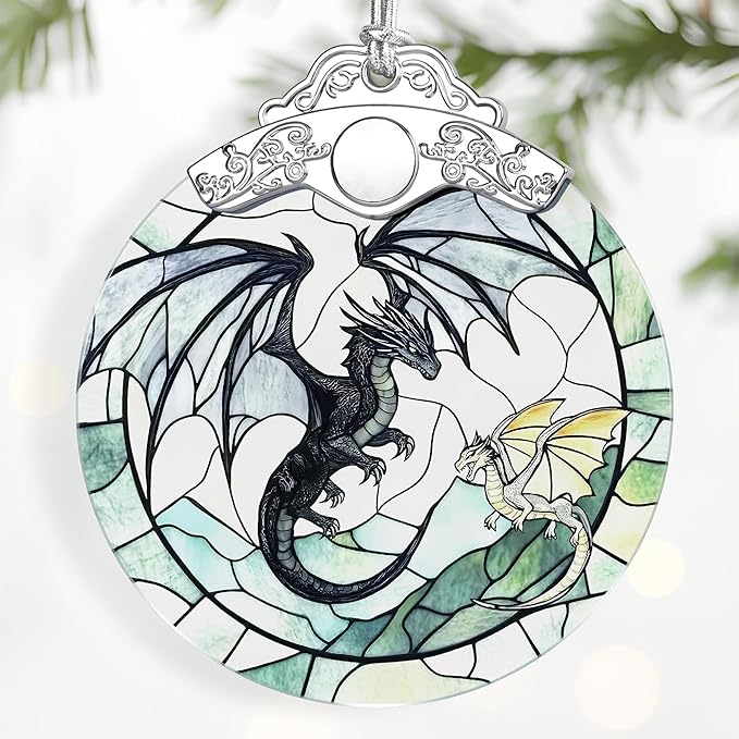 Dragon Ornament – Christmas Decoration & Christmas Ornament; Stained Glass Holiday Decoration (Holiday Present, Bauble Present, Gift Idea, Gift Exchange) | Heirloom Keepsakes