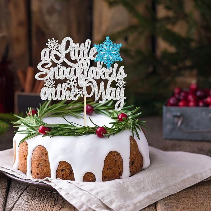 Gyufise 1 Pack A Little Snowflake is on the Way Cake Topper Glitter Winter Baby Shower Cake Topper Gender Reveal Cake Decorations for Winter Onederland Baby Shower Christmas Party Decoration