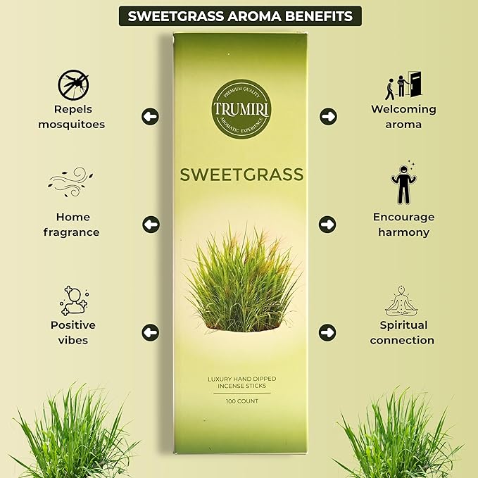 Sweetgrass Incense Sticks - Pack of 100 Inscents-Sticks - Made with Non Toxic Insence Ingredients - Scented Incienso Spiritual Insense Natural Agarbatti Incents