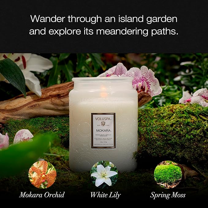 Voluspa Mokara Orchid Candle, 18 oz, Coconut Wax Blend, Scented Candles for Home, 100 Hour Burn Time, Candle Jars