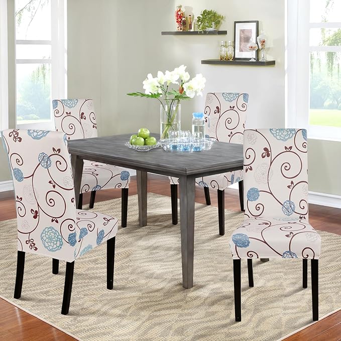 SearchI Dining Room Chair Covers Set of 4, Stretch Printed Parsons Chair Slipcovers Super Fit Spandex Removable Washable Kitchen Chair Protector Cover for Dining Room, Hotel, Ceremony (Ball Flower)