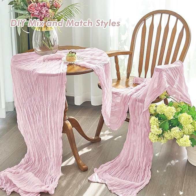 IVAPUPU 2 Pcs Cheesecloth Table Runner - 10ft Pink Boho Gauze Cheese Cloth Table Runners for Baby Shower Decoration Wedding Party Summer Garden Decor Valentines Day Decorations