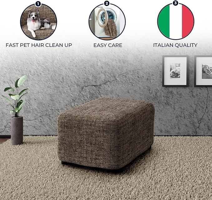 PAULATO BY GA.I.CO. Ottoman Slipcover - Stretch Stool Sofa - Pouf Protector for Pets and Kids - Soft Ottoman Cover - Durable Furniture Slipcovers - Microfibra Print Collection - Vittoria Brown
