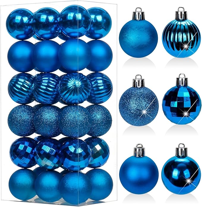 1.57" Blue Christmas Ornaments for Christmas Tree 36 Pcs Mini Shatterproof Balls Christmas Tree Decorations Small Xmas Ornaments Balls with Hanging Loop for Wedding Holiday Party Wreath Home Decor