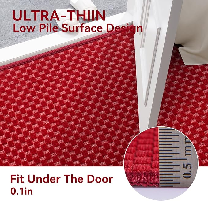 2x3 ft Indoor Door Mat Entryway Rug Non Slip Boho Woven Washable Small Area Rugs Runner, Front Entry Rug Entrance Doormat for Hall Porch Bathroom Kitchen Bedroom Easy Clean, Red 24"x36"