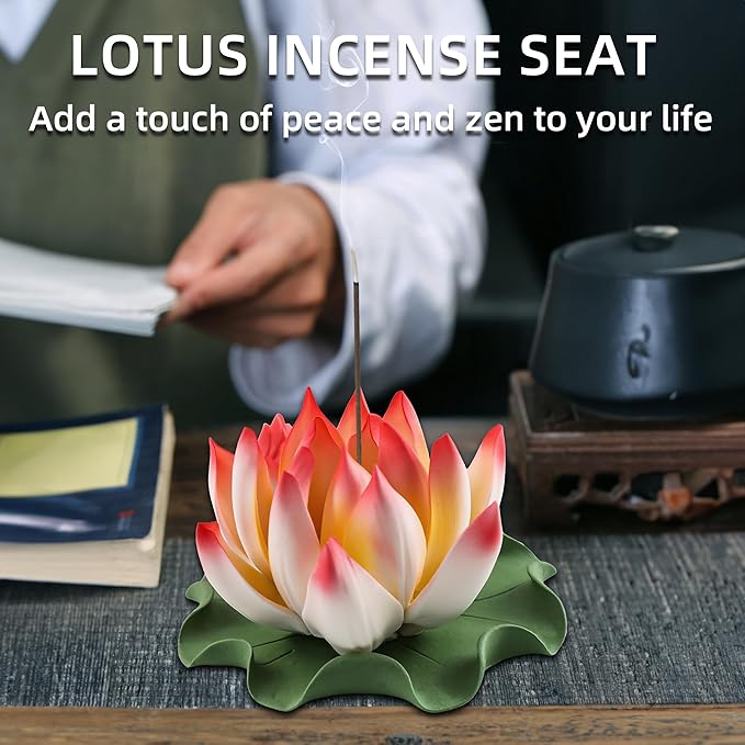 Lotus Incense Burner - Incense Burner Holder for Home Incense Holder Decor Incense Holder for Sticks Yoga, SPA (Z2-Red Yellow)
