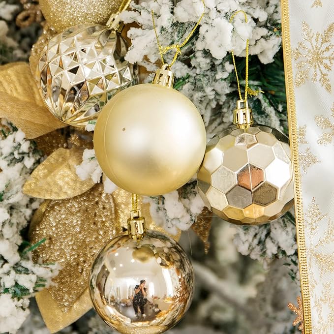 XmasExp Christmas Ball Ornaments (1.57", Champagne Gold) 24ct Christmas Ball Ornaments Shatterproof Xmas Tree Hanging Balls Decorations Perfect for Holiday Wedding Christmas Decor