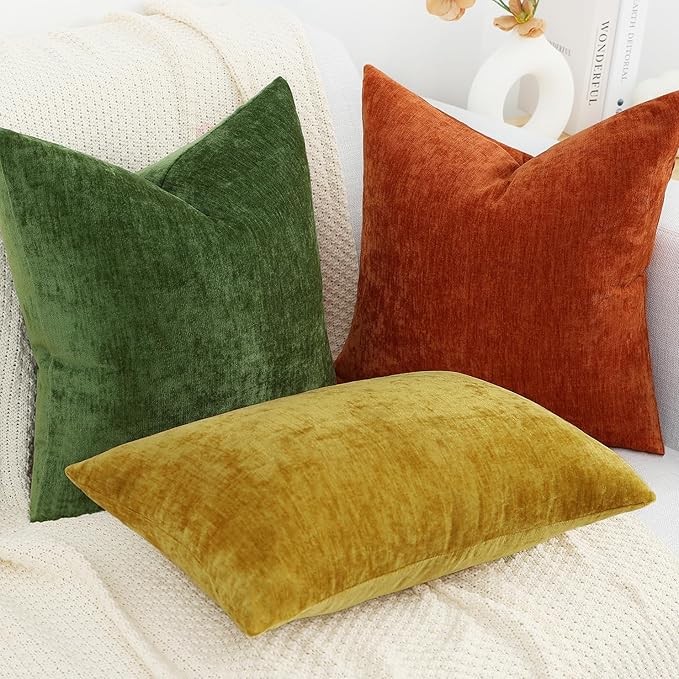 decorUhome Chenille Rust Throw Pillow Covers 22x22 Inch Set of 2, Decorative Soft Couch Pillow Covers Solid Dyed Accent Farmhouse Neutral Square Pillow Cases for Sofa