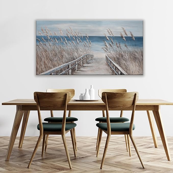 Dimpaga Canvas Wall Art Decor Large Wall Art for Living Room Vintage Coastal Wall Art Prints Landscape Beach Wall Art Decorations Blue Artwork for Walls Bedroom Office Kitchen Wall Decor 24" X 48"