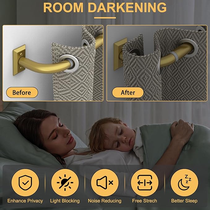 Gold Curtain Rods 2 Pack, Heavy Duty Wrap Around Curtain Rod for Windows 48 to 84 Inch, Adjustable Decorative Blackout Drapery Pole, Modern Room Darkening Rod for Blackout Curtains, Brass