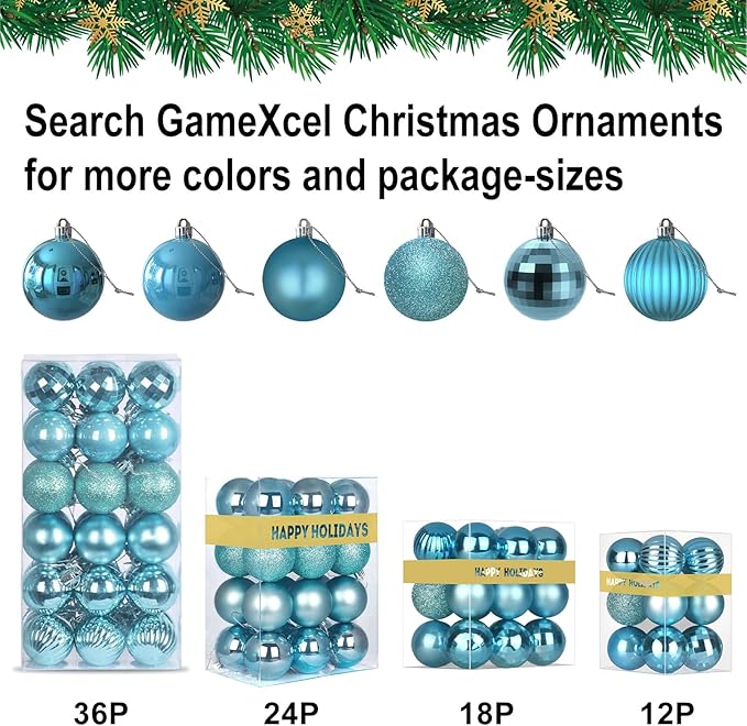 Baby Blue 2.5" Christmas Balls Christmas Tree Decoration Ornaments Shatterproof Hanging Balls for Birthday Halloween Holiday Wedding Decorations Set of 24pcs