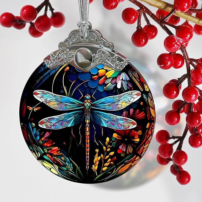 Dragonfly Christmas Ornament - Hanging Tree Decoration - Suncatcher - Gifts for Dragonfly Lovers - Home Decor