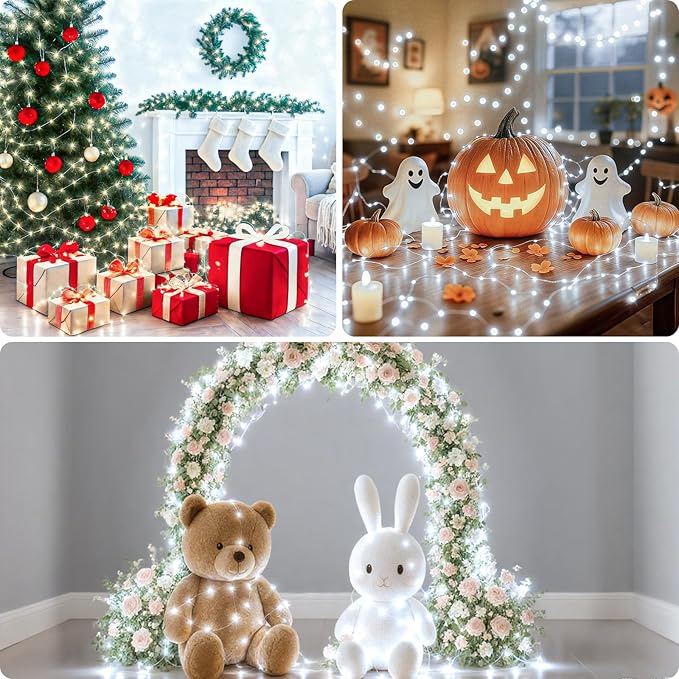 litogo 4 Pack Fairy Lights Battery Operated with Timer, 33FT 100LED Twinkle String Lights USB-C Powered 8 Modes Dimmable for Indoor Bedroom Centerpiece Wedding Classroom Dorm Christmas Decorations