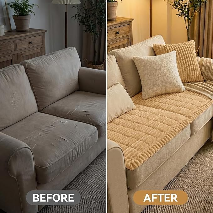 Smiry Couch Cover for Dogs Washable, Non Slip Fuzzy Pet Couch Covers for 3 Cushion Sofa Pet Friendly, Thick Soft Sofa Slipcovers Cushion Protector (Camel, 27.6" x 70.9")