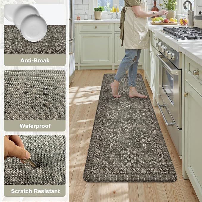 KIMODE Kitchen Mats Cushioned Anti Fatigue, Farmhouse Kitchen Runner Rugs, Grey/Green Rugs for Kitchen Floor, Kitchen Floor Mat Non Slip, Comfort Standing Mat for Laundry Office Sink Desk 24"x59"
