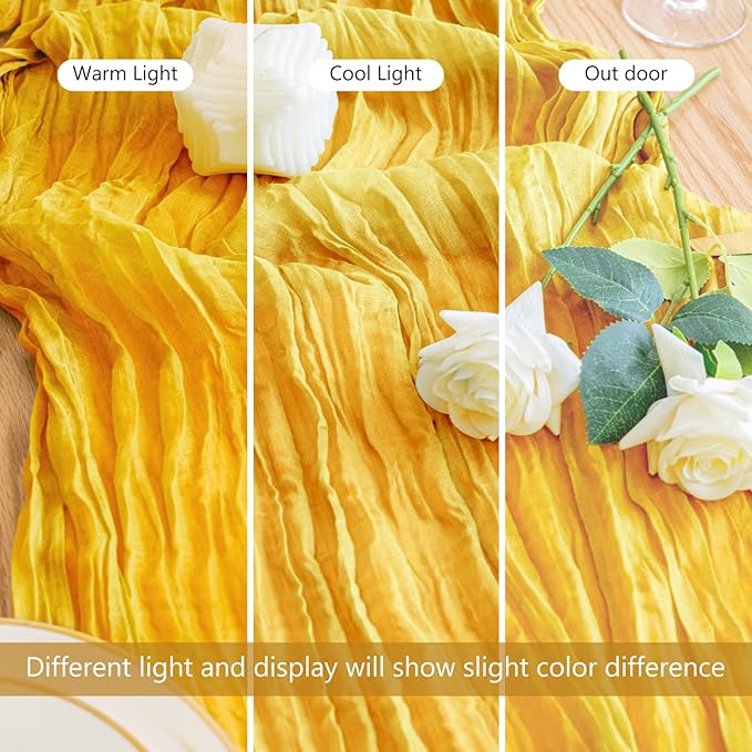 Table Runner Cheesecloth 10FT Gold Boho Gauze Cheese Cloth Rustic Sheer Table Runners for Wedding Bridal Baby Shower Party Decoration