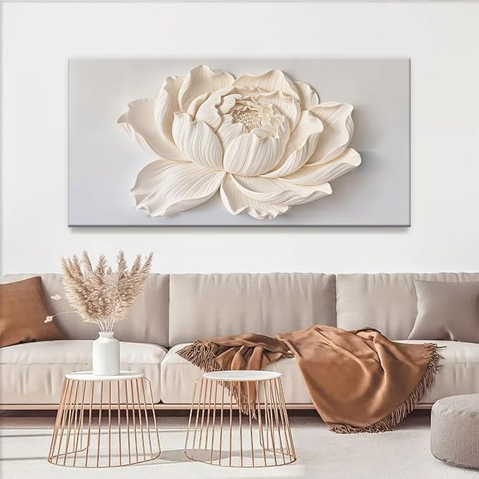 TAIJXAGSG Modern Wall Art White Flower Canvas Art Wall Decor Wall Decor Prints Painting Wall Art Picture For Bedroom Living Room Dining Room Home Office Artwork 24"×48" Ready To Hang