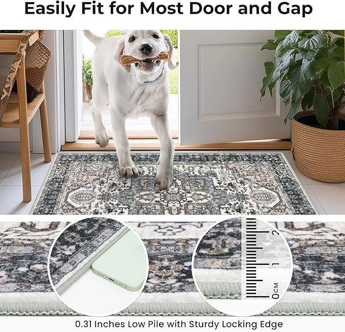 KOZYFLY Boho Runner Rug 3x8 Ft Washable Hallway Rug Faux Wool Printed Long Floor Carpet for Entryway Bedroom Kitchen Living Room Indoor Soft Durable Design, Black/Taupe/Beige