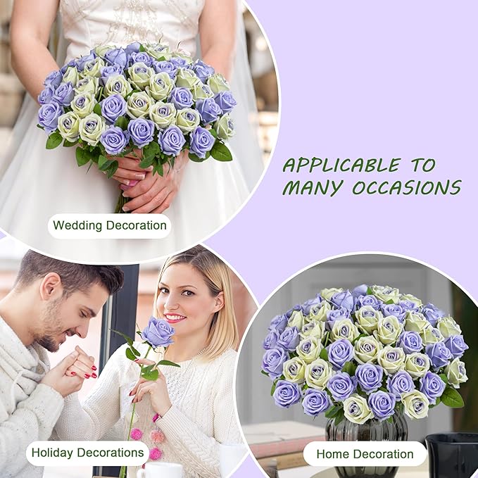 Artificial Flowers Roses Touch Fake Rose Bouquet Flower Stem for Wedding Centerpieces DIY Wreath Home Decorations Silk Roses Mothers Party Fake Outdoor Flowers Decor 19.6"(Mix50PCS)
