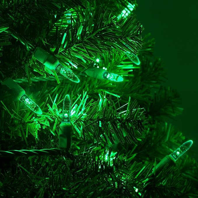 Wintergreen Lighting M5 LED Green Christmas Tree Lights, 70 Count 24 ft Green Wire Indoor/Outdoor Commercial Grade Mini String, Holiday and Seasonal Decor