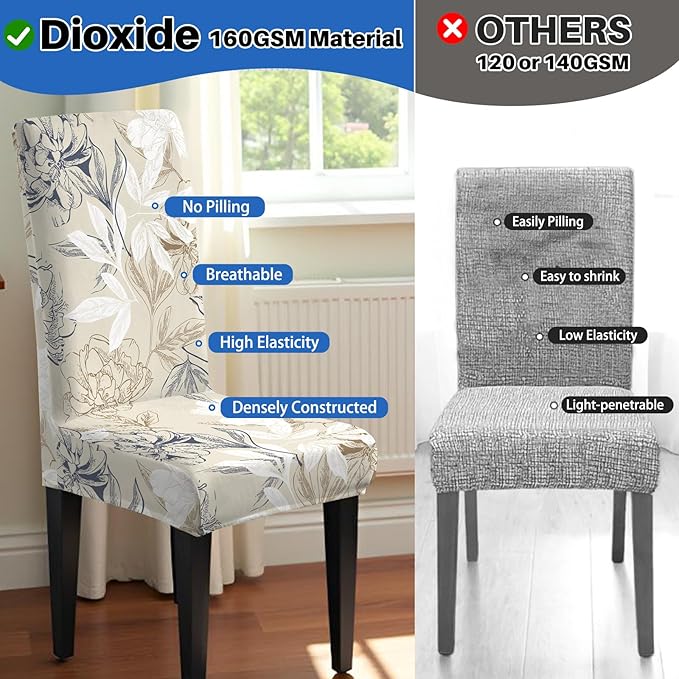 Dioxide High Stretch Chair Covers for Dining Chairs, Washable Dining Chair Covers Set of 6, Soft Kitchen Chairs Seat Covers, Parsons Chair Slipcovers Protectors for Home Hotel Restaurant Banquet