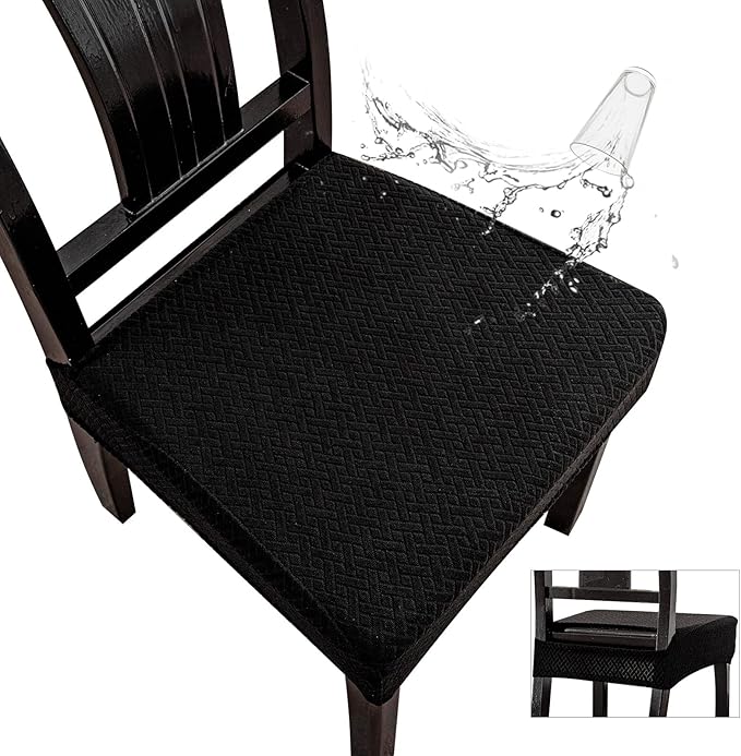 Genina Waterproof Seat Covers for Dining Room Chair Covers Waterproof Dining Chair Covers (2 PCS-Rear-gapped, Black)