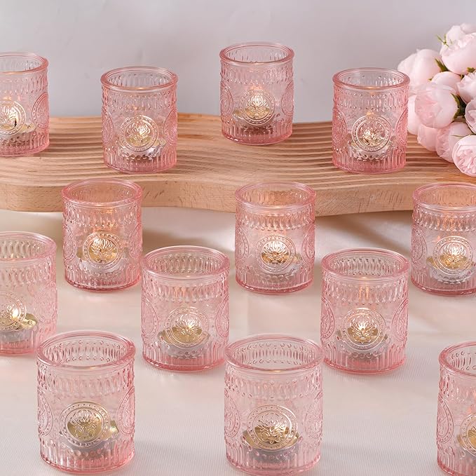 36 Pcs Pink Votive Candle Holders, Glass Tea Light Candle Holders for Wedding Centerpiece, Table Centerpiece, Home and Party Decorations
