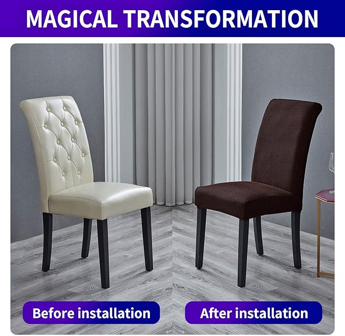Howhic Stretch Chair Covers for Dining Room Set of 2, Removable Washable Dining Room Chair Covers, Dining Chair Slipcovers Seat Protector, Great for Home Decor and Banquet (Chocolate, 2 Pack)