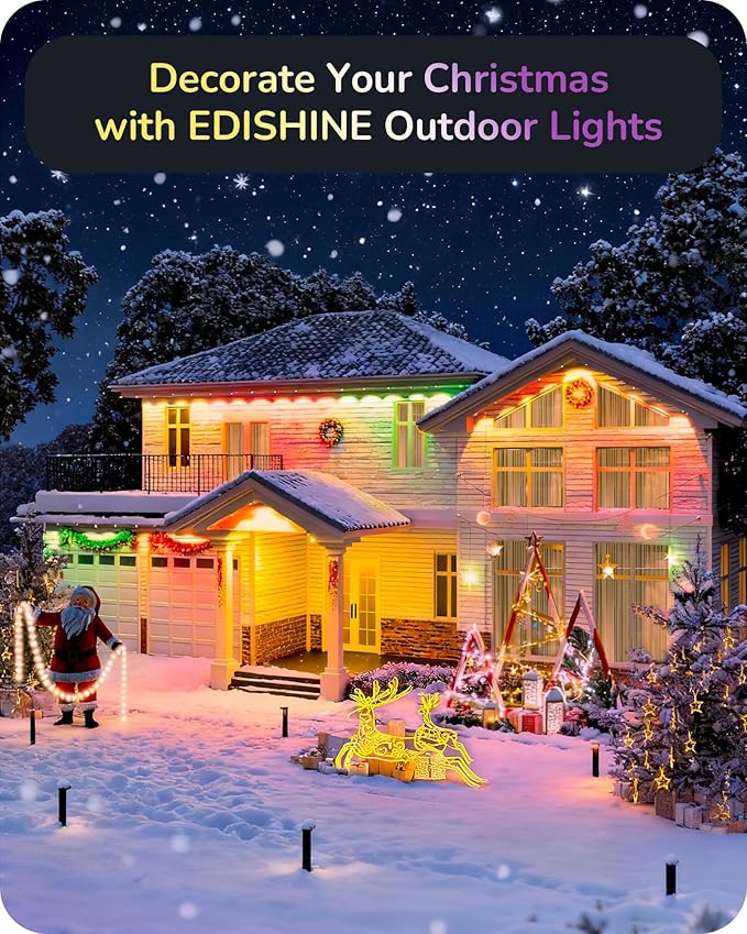 EDISHINE 120ft Smart Permanent Outdoor Eave Lights, 80 LED RGB+IC+Warm/Cool White Christmas Light, App & Remote Control, 50 Scene Modes IP67 Waterproof for House Year-Round Decor, Alexa Google Enable